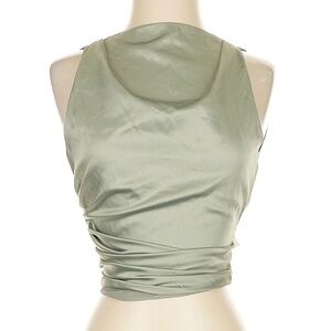 Zara Sage Green Draped Sleeveless Satin Top